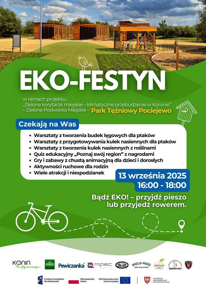 EKOfestyn przy tężniach! Plakat jest wypełniony programem imprezy.
