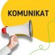 Nabór wniosków o zawarcie umowy podnajmu lokali w budynku  przy ul. Wodnej w Koninie. Na zdjęciu widać grafikę przedstawiającą dłoń z głośnikiem i napisem KOMUNIKAT.