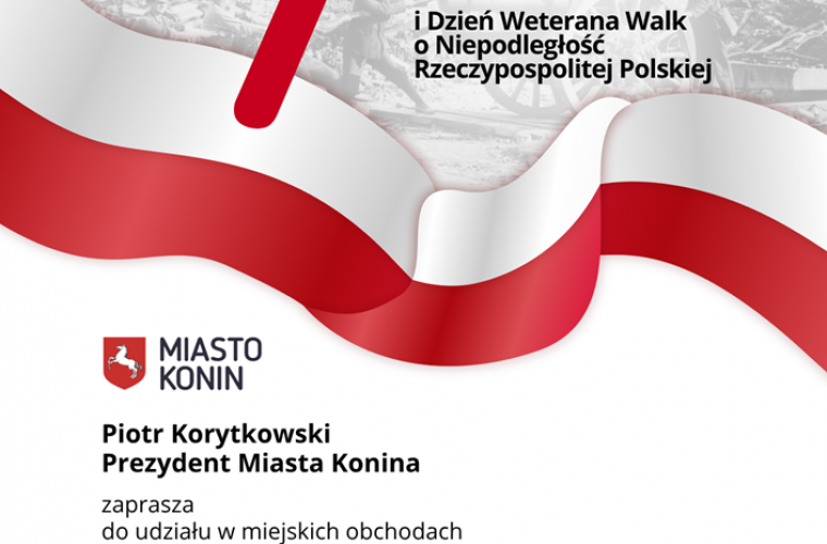 87. rocznica wybuchu II Wojny Światowej. Na białym tle grafiki powiewa biało-czerwona szarfa, tekst stanowi program wydarzenia.