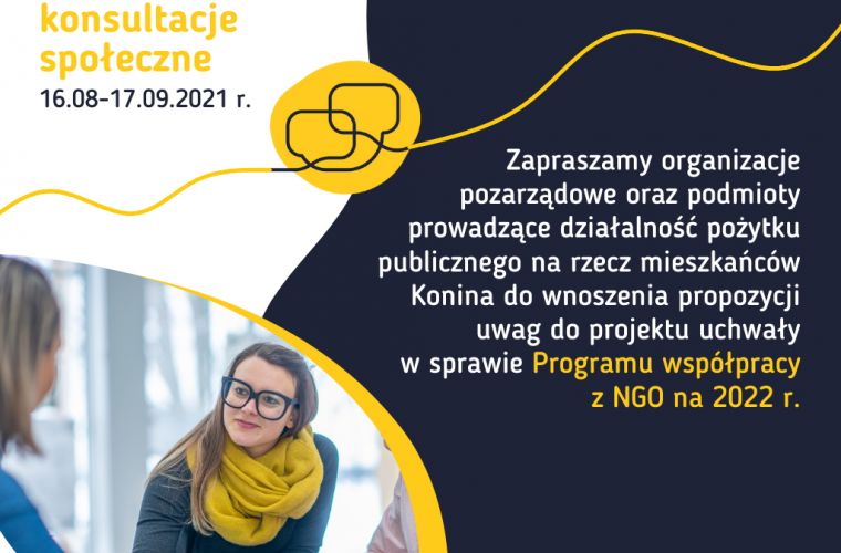 Konsultacje dotyczące Projektu Uchwały Rady Miasta Konina w sprawie Programu Współpracy Miasta Konina z organizacjami pozarządowymi na 2022 rok
