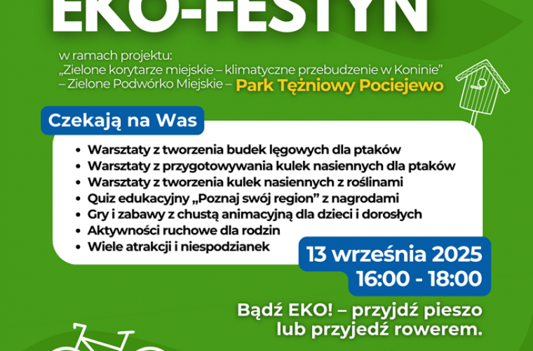 EKOfestyn przy tężniach! Plakat jest wypełniony programem imprezy.