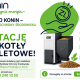 Dotacje dla mieszkańców na ekologiczne źródła ogrzewania. Na grafice w biało-czarno-zielonym kolorze widać tytuł programu, potrzebne dane i dwa piece.