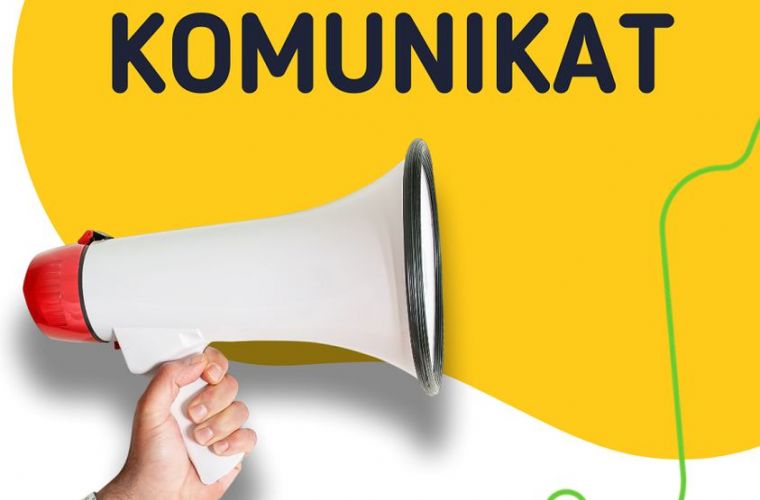 Komunikat ws. reorganizacji sieci przedszkoli w Koninie. Na grafice widać dłoń trzymającą megafon oraz napis Komunikat.