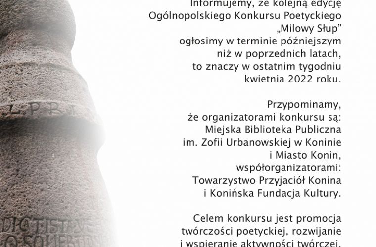 42 edycja Ogólnopolskiego Konkursu Poetyckiego "Milowy Słup"