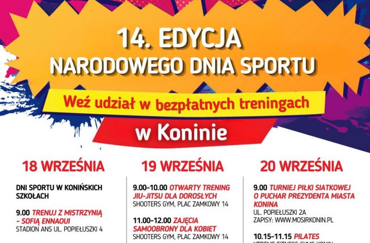 Plakat informujący o Narodowym Dniu Sportu w Koninie