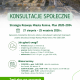Plakat informujący o konsultacjach społecznych, których przedmiotem jest projekt  aktualizacji Strategii Rozwoju Miasta Konina. Plan 2020-2034