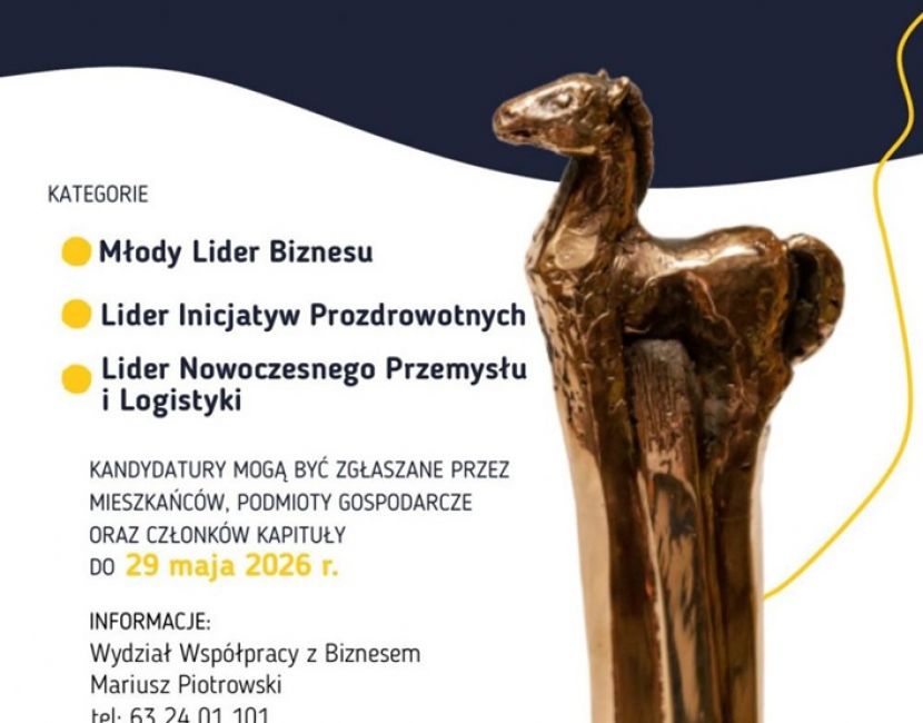 Wystartowała 29. edycja Konkursu o Statuetkę „Złotego Konia”. Na plakacie widać tekstowe informacje dotyczące konkursu oraz dużą statuetkę złotego konia.
