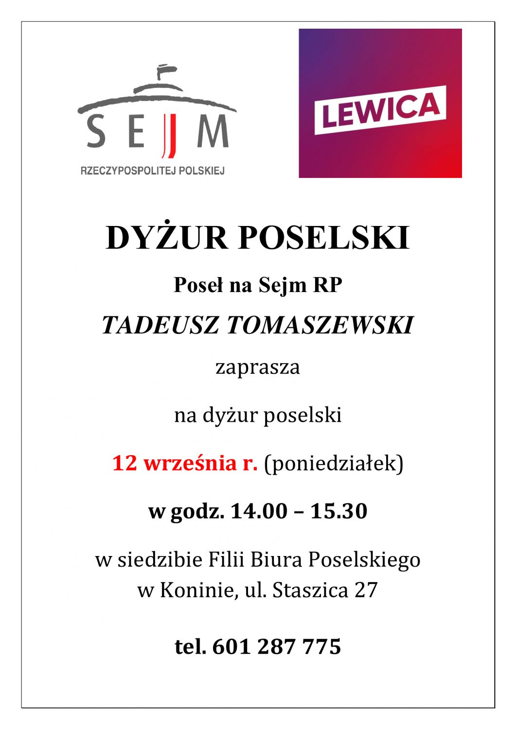Dyżur Poselski - Poseł na Sejm RP Tadeusz Tomaszewski