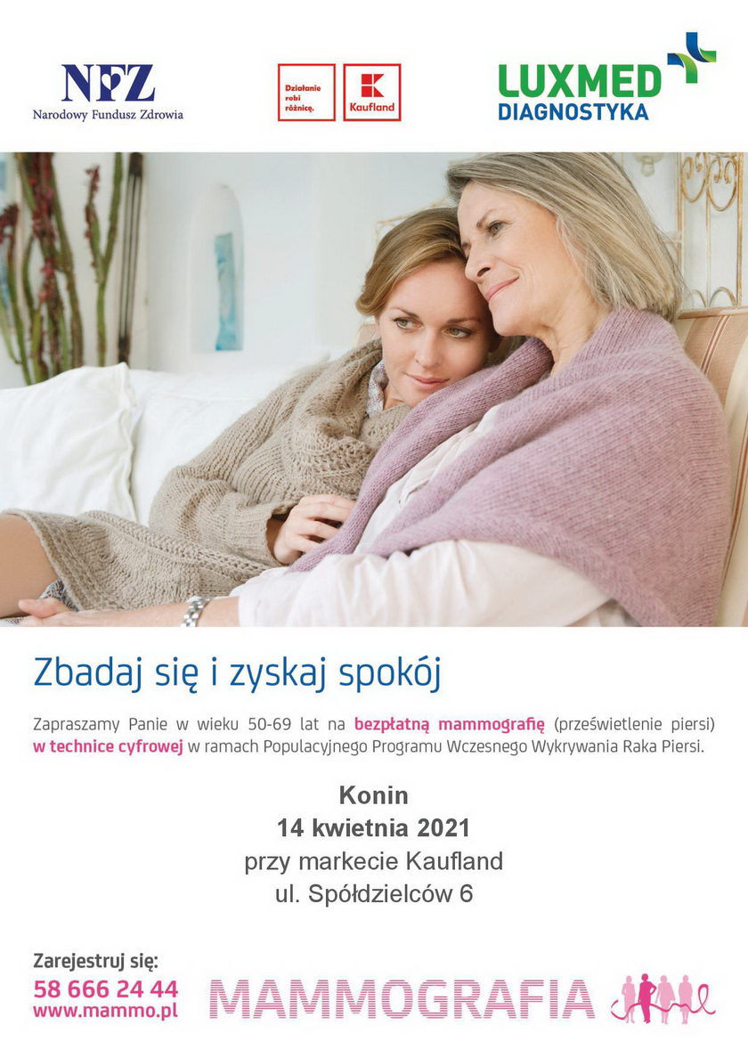 Bezpłatna mammografia w Koninie w kwietniu 2021