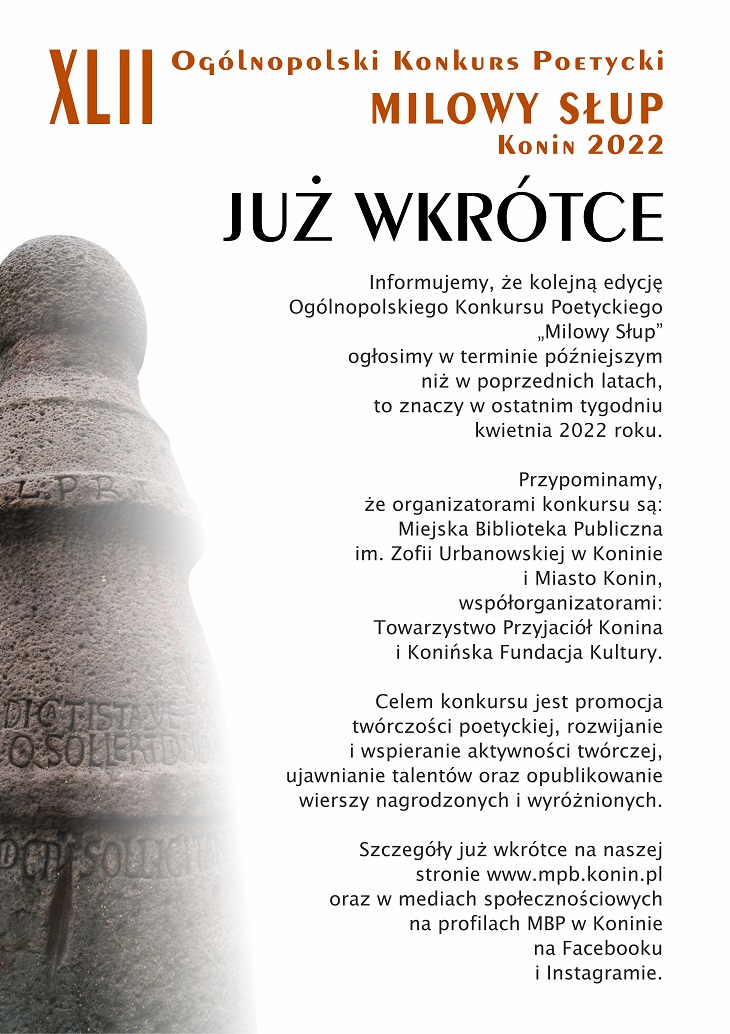 42 edycja Ogólnopolskiego Konkursu Poetyckiego "Milowy Słup"