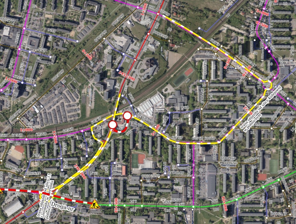 Remont łącznicy ul. 11 Listopada i Przemysłowej. Na zdjęciu widać mapkę z zaznaczonym rejonem prac.
