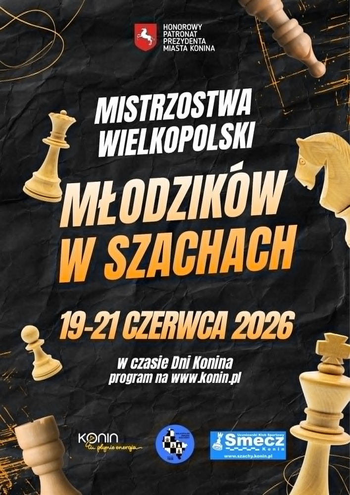 Wielkie emocje przy małych planszach. Plakat ma czarne tło ze złotymi i białymi napisami informującymi o wydarzeniu.