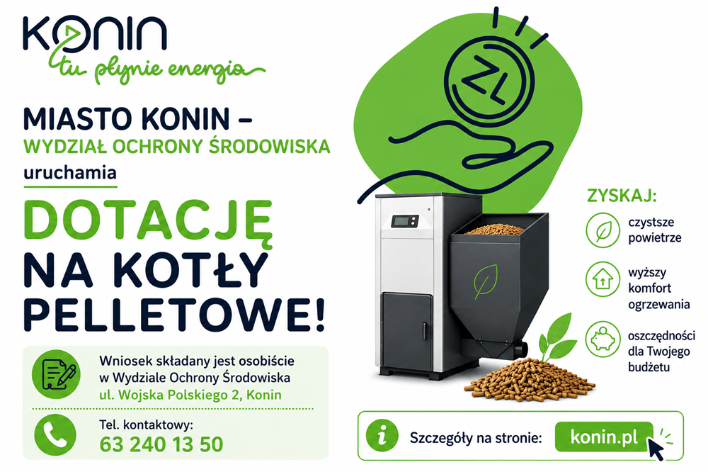 Dotacje dla mieszkańców na ekologiczne źródła ogrzewania. Na grafice w biało-czarno-zielonym kolorze widać tytuł programu, potrzebne dane i dwa piece.
