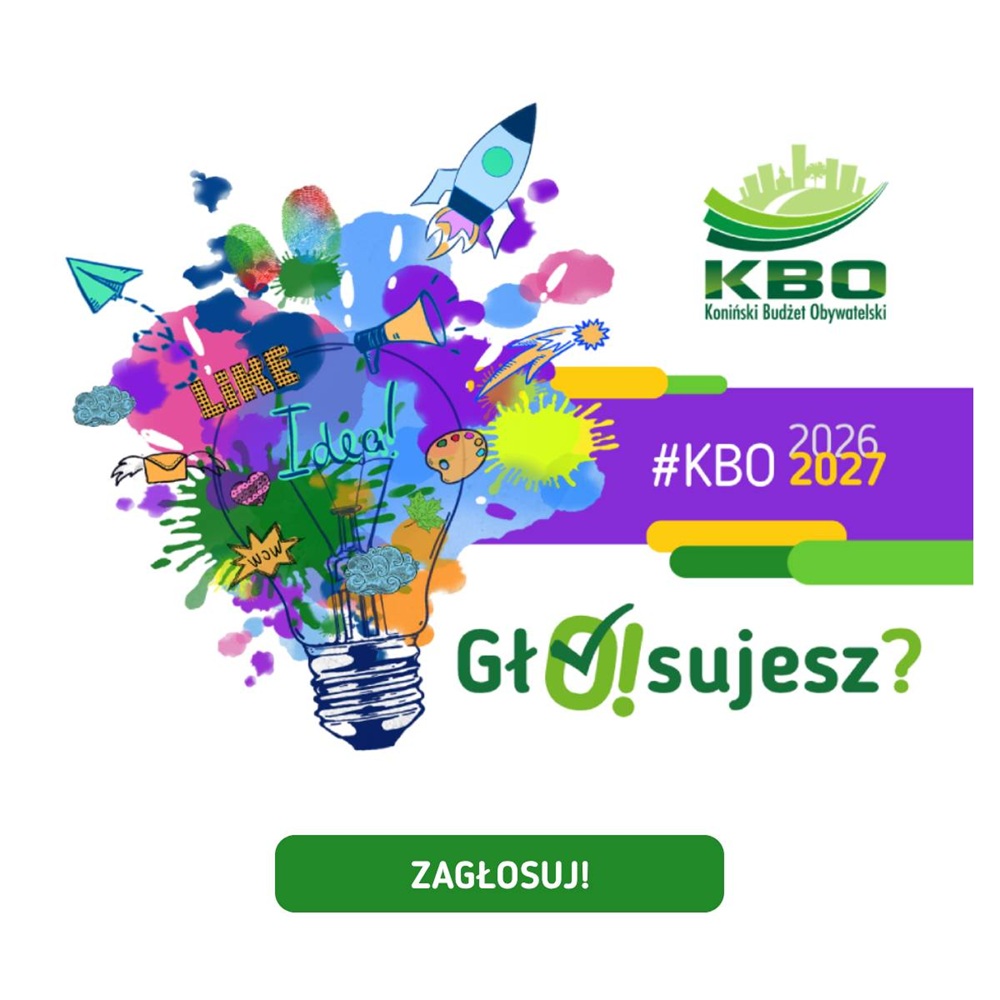 Głosowanie w KBO wystartowało! 46 pomysłów na miasto. Na grafice jest kolorowa żarówka i hasła promujące KBO.