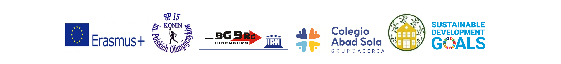 Logotypy Erasmus+, SP15, Judenburg, Colegio Abad Sola oraz GOALS