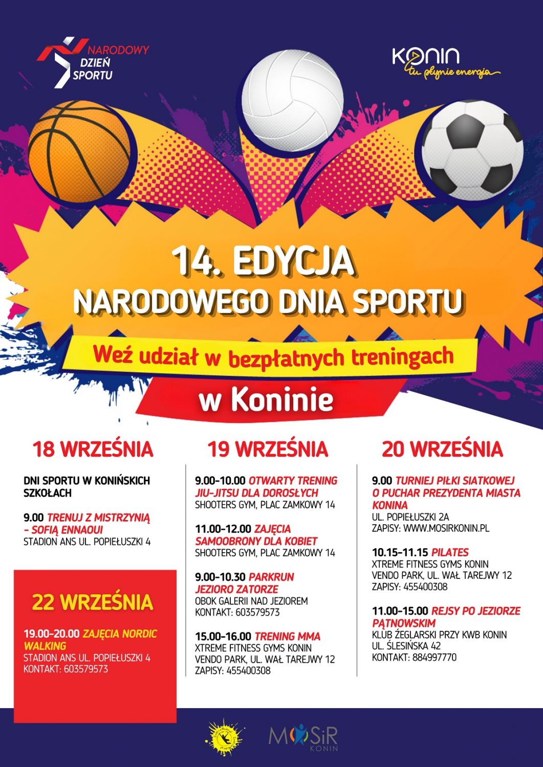 Plakat informujący o Narodowym Dniu Sportu w Koninie